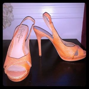 Jessica Simpson slingbacks orange snakeskin